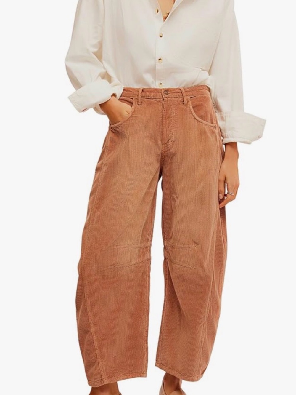 Free People We The Free Good Luck Mid-Rise Cord Barrel Jeans. NWT. Emperador